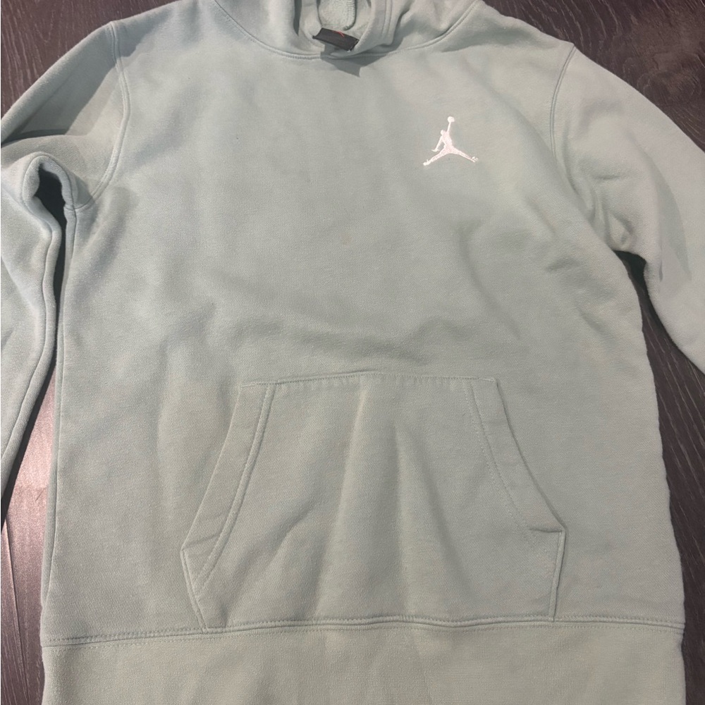 Jordan Mint Green Hoodie with White Logo, Boys Size L (12-13)
